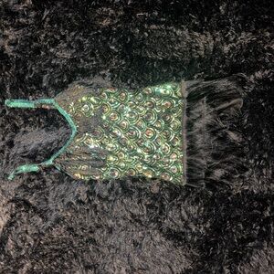 Green Sequin Maxi Dress with Feather Hem